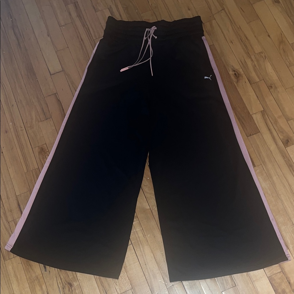 Puma Black Wide Leg Pants with Pink Accents